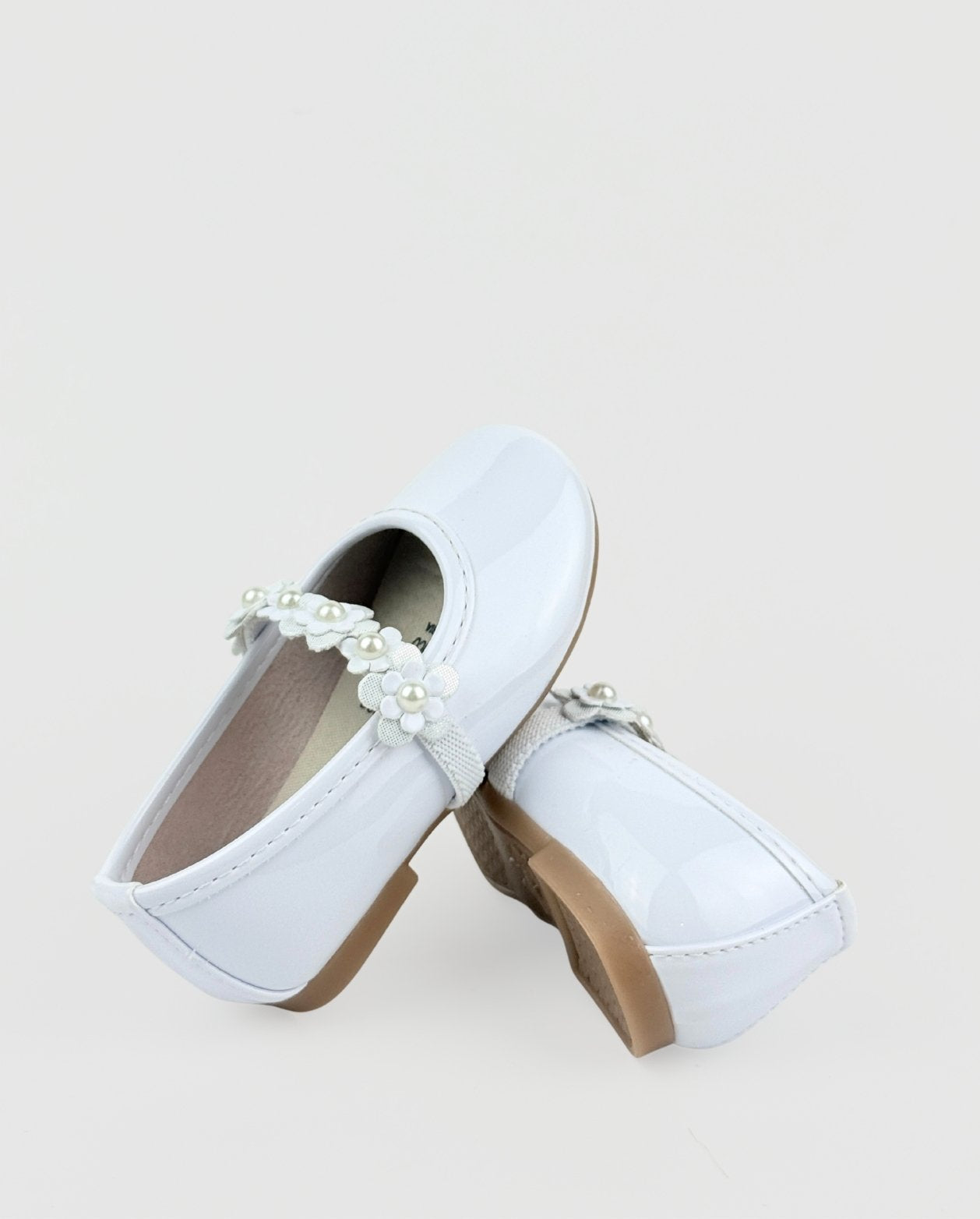 Baletas Charol Detalle Flores Blanco Ceremonia 