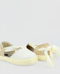 Baletas Destapadas Lazo Lona Hueso Detalle