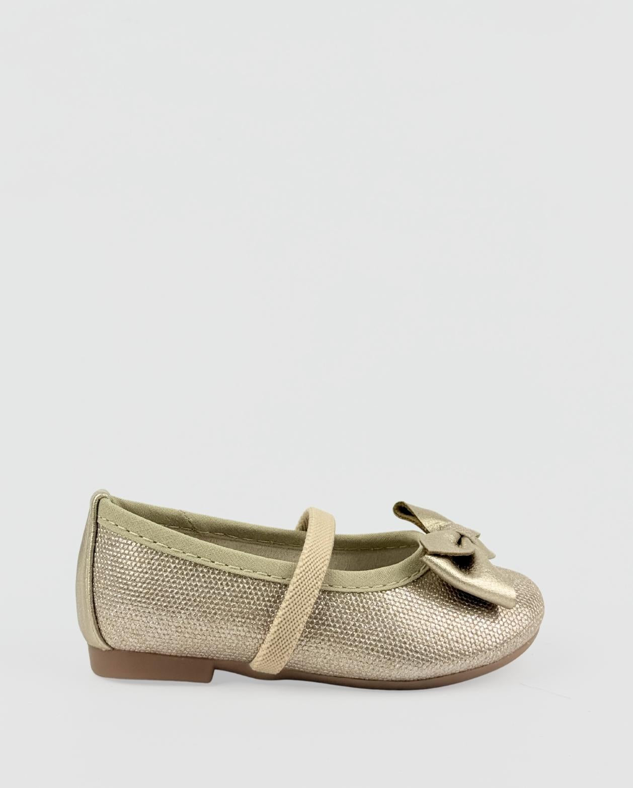 Baletas Moño Brillo Dorado Niñas