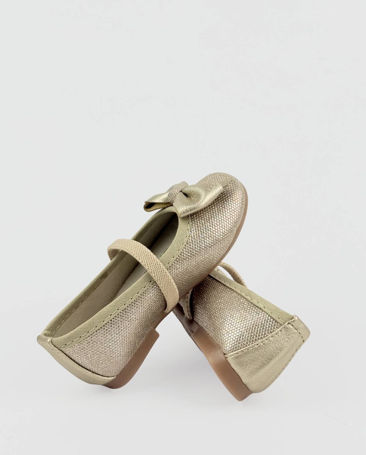 Baletas Moño Brillo Dorado Glitter