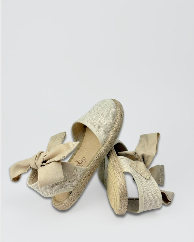 Baletas en Lona Lino Brillos Tokolate Moño