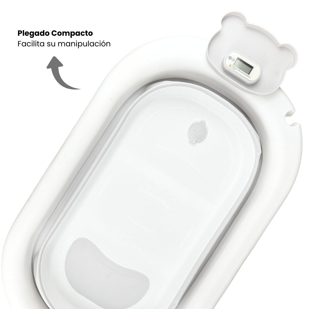 Bañera Plegable Con Termómetro Oso Gris Plegado
