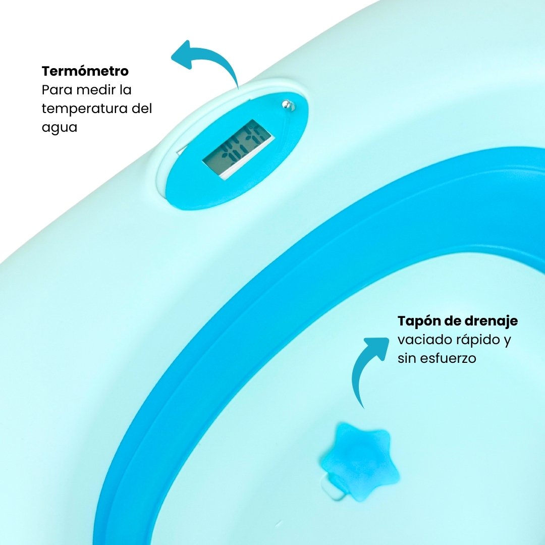 Set Bañera Plegable Con Termómetro Dino Azul Temperatura