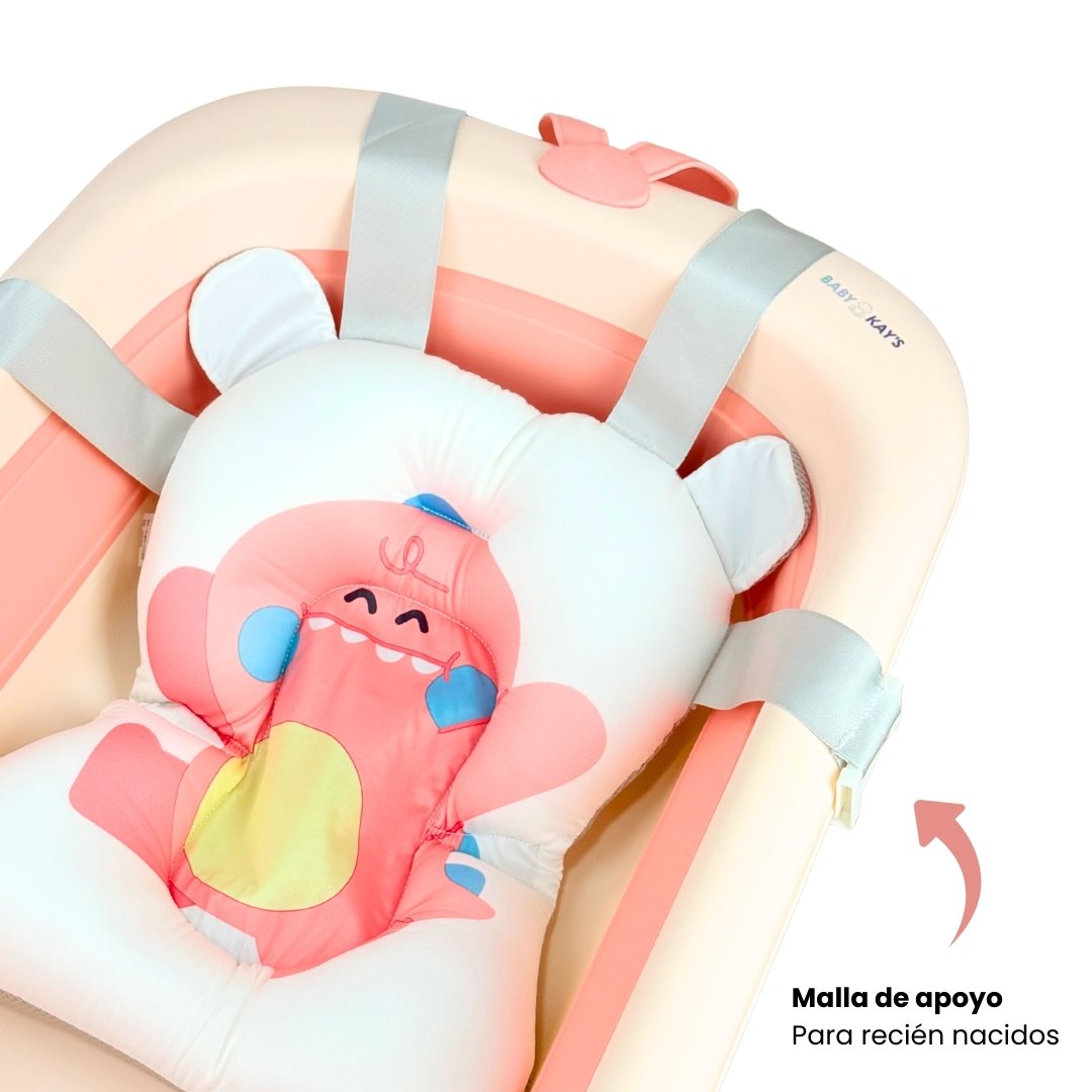 Set Bañera Plegable Con Termómetro Dino Rosa Detalle