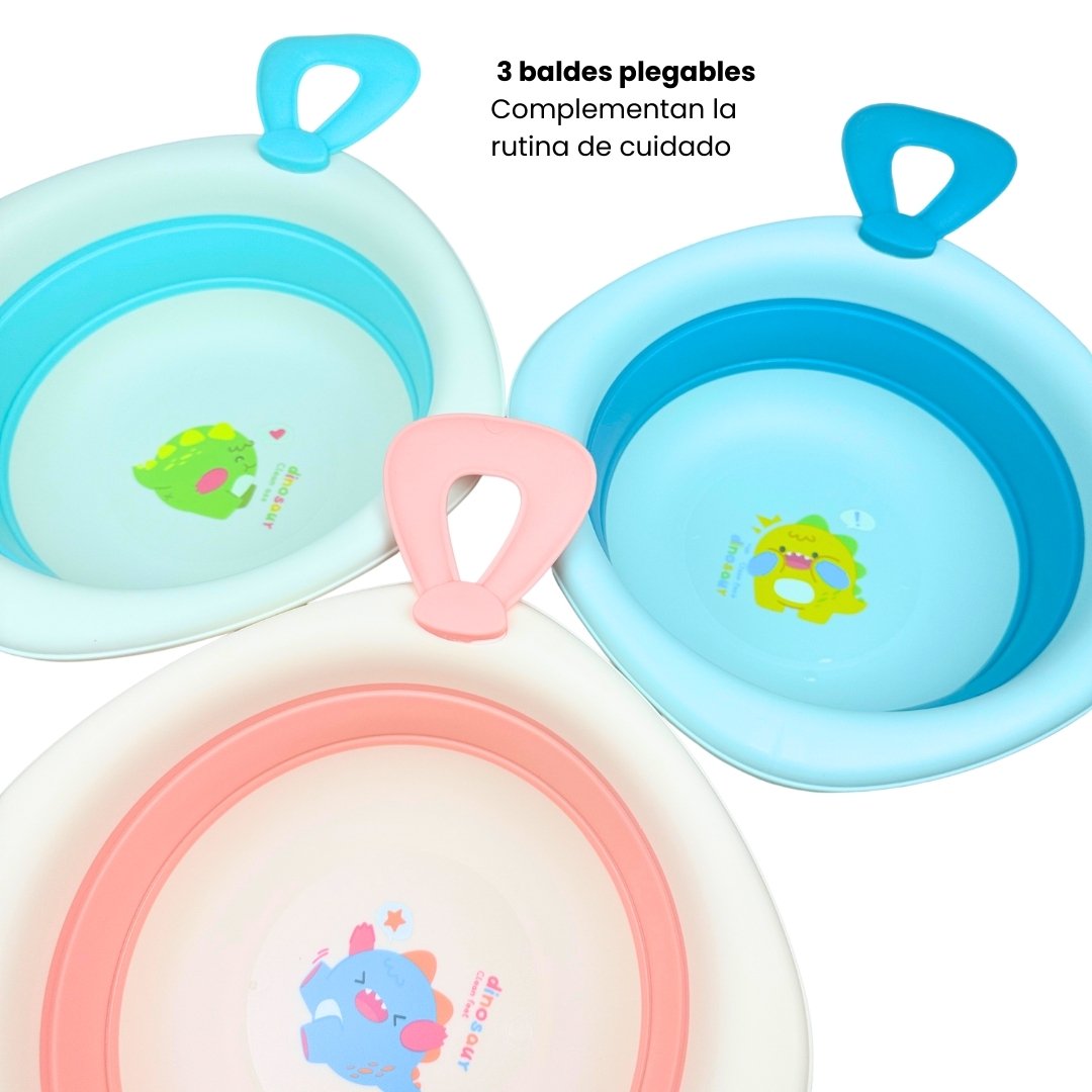 Set Bañera Plegable Con Termómetro Dino Rosa Baldes