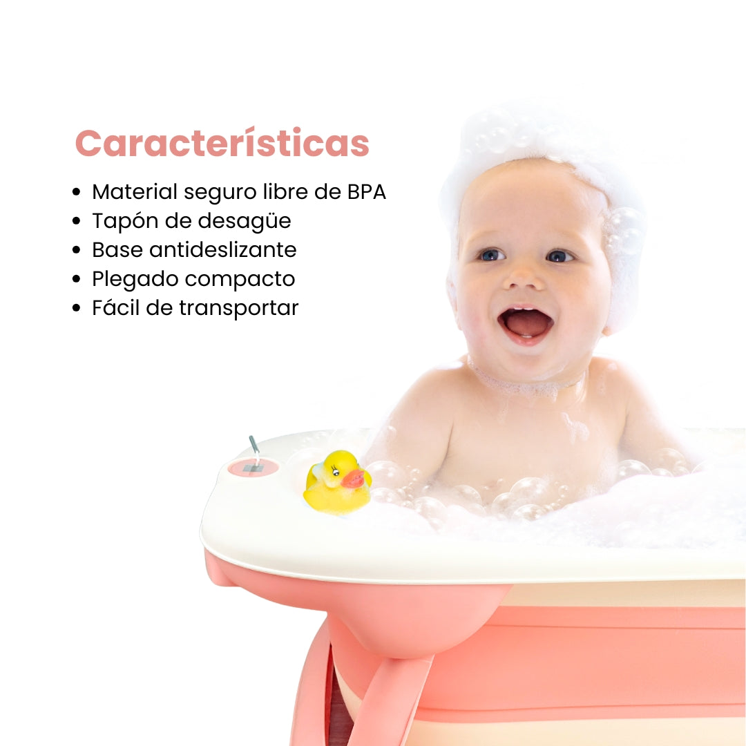 Set Bañera Plegable Con Termómetro Dino Rosa Caracteristicas