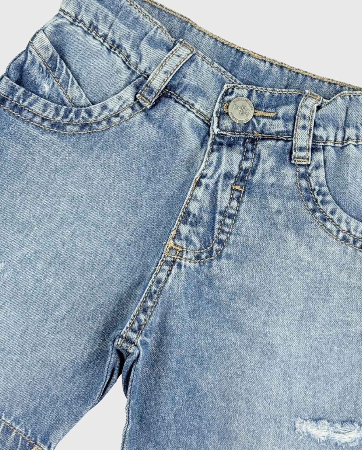 Bermuda Denim Desgaste Indigo Detalle