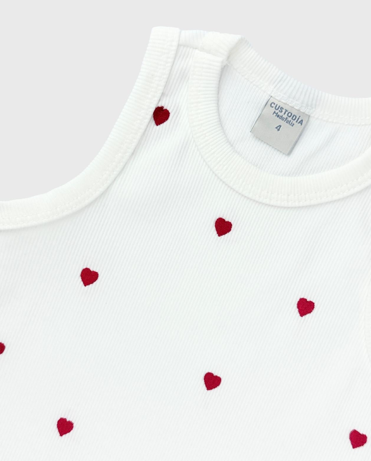 Blusa Crop Top Corazones Blanco Detalle