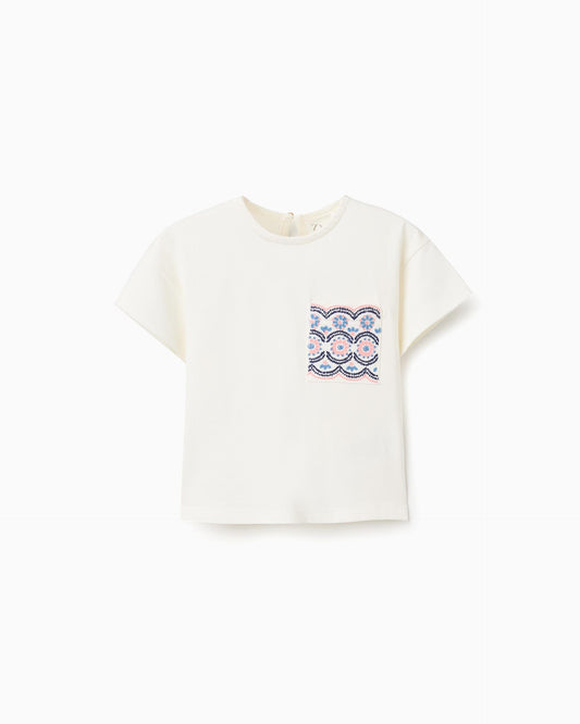 Blusa Bolsillo Detalle Bordado Blanco Zippy