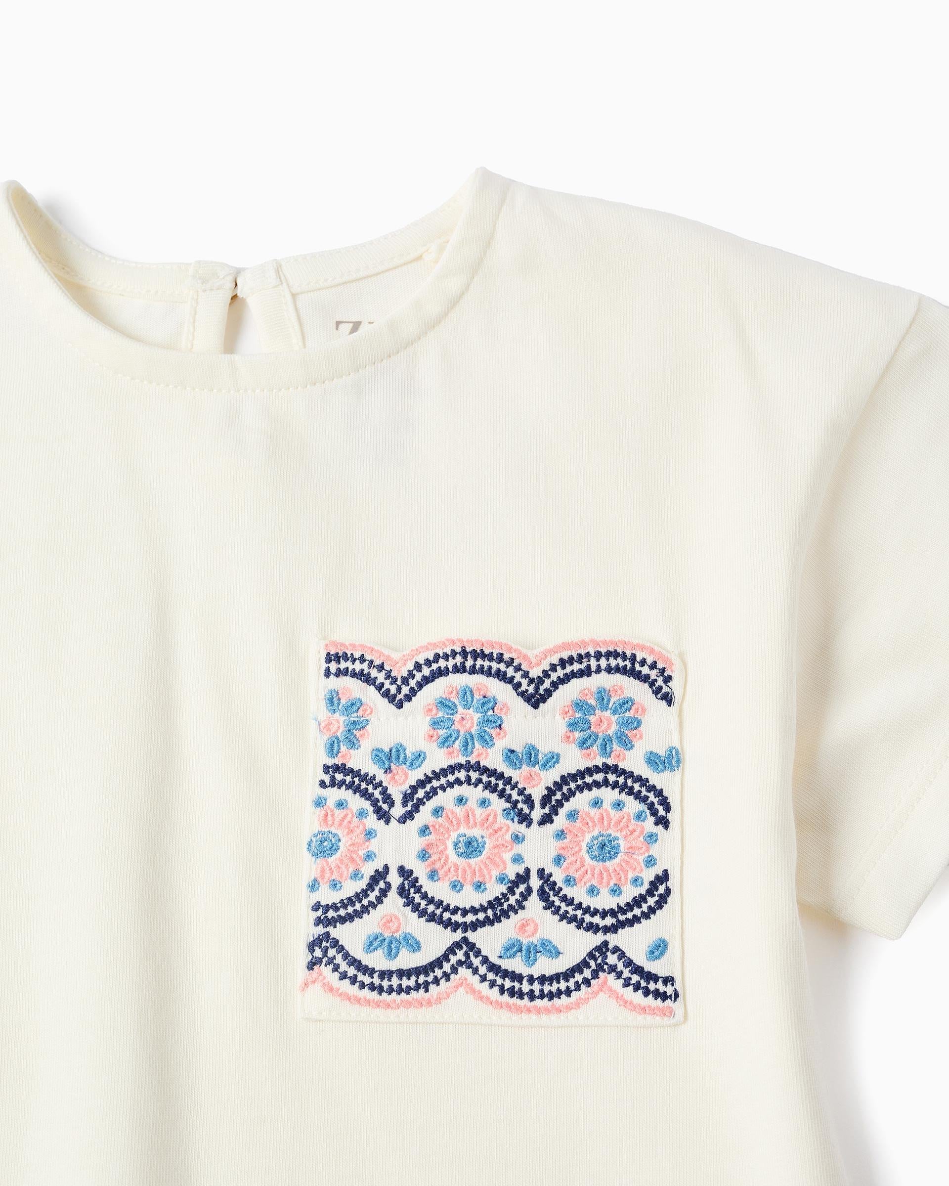 Blusa Bolsillo Detalle Bordado Blanco Zippy detalle