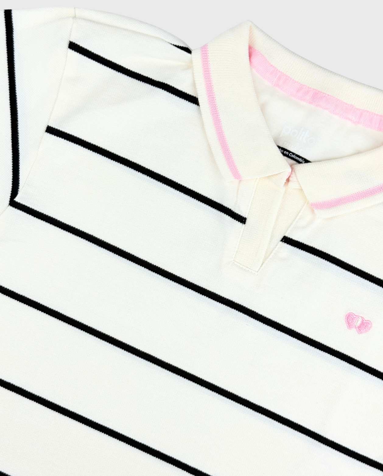 Blusa Tipo Polo Rayas Corazon Marfil Niñas