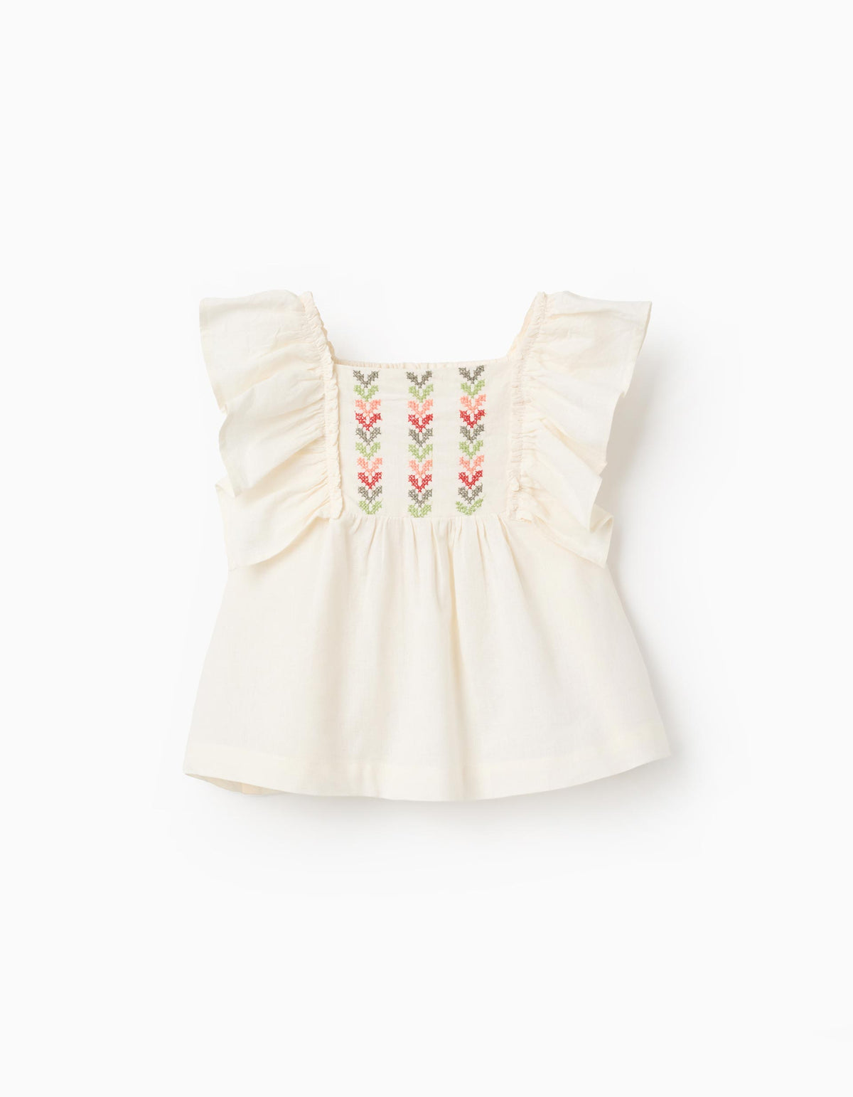 Blusa Volantes Pecho Bordado Beige Zippy