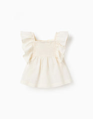 Blusa Volantes Pecho Bordado Beige Zippy diseño