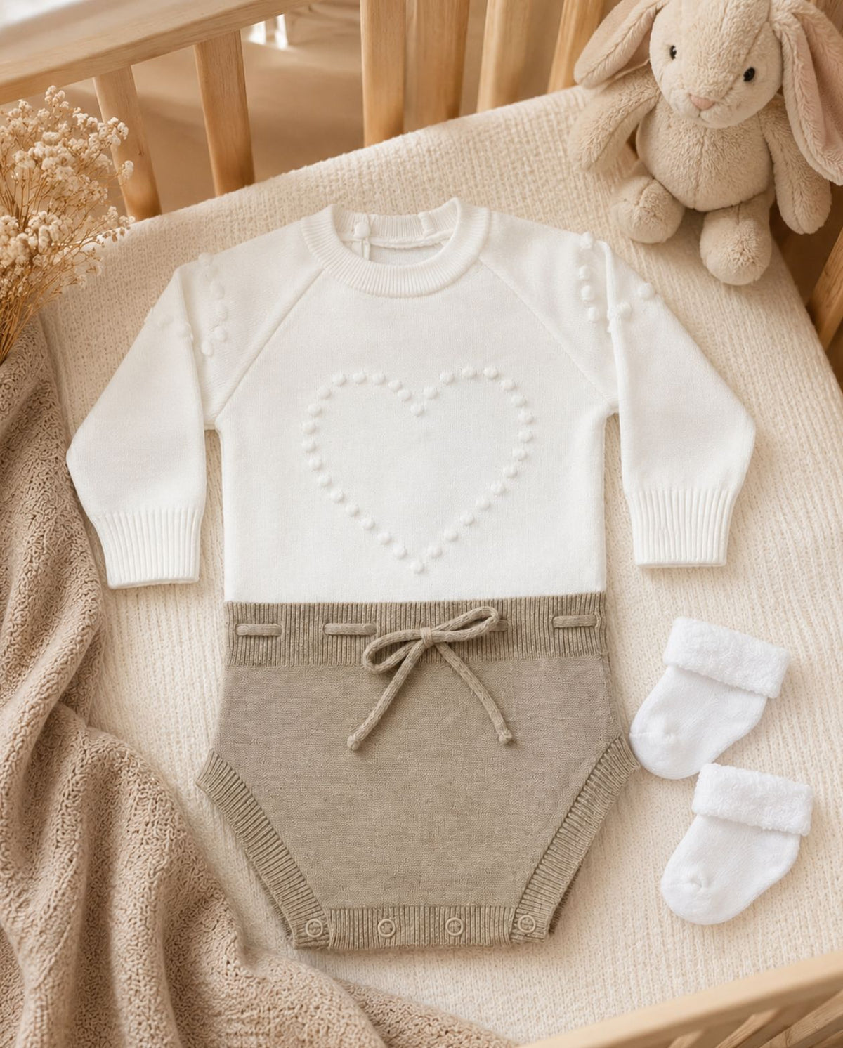 Body En Tricot Manga Larga Corazon Beige