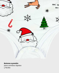 Body Manga Larga Estampado Papa Noel Blanco