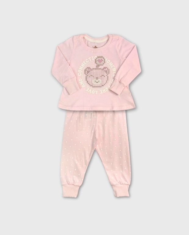 Pijama Pantalón Puntos Oso Rosa