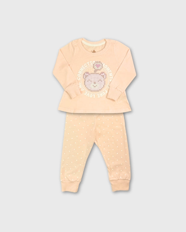 Pijama Pantalón Puntos Oso Salmon