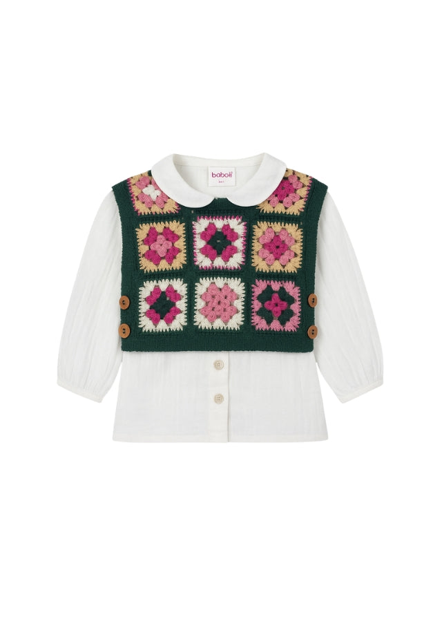 Blusa y Chaleco Tejido Flores Boboli