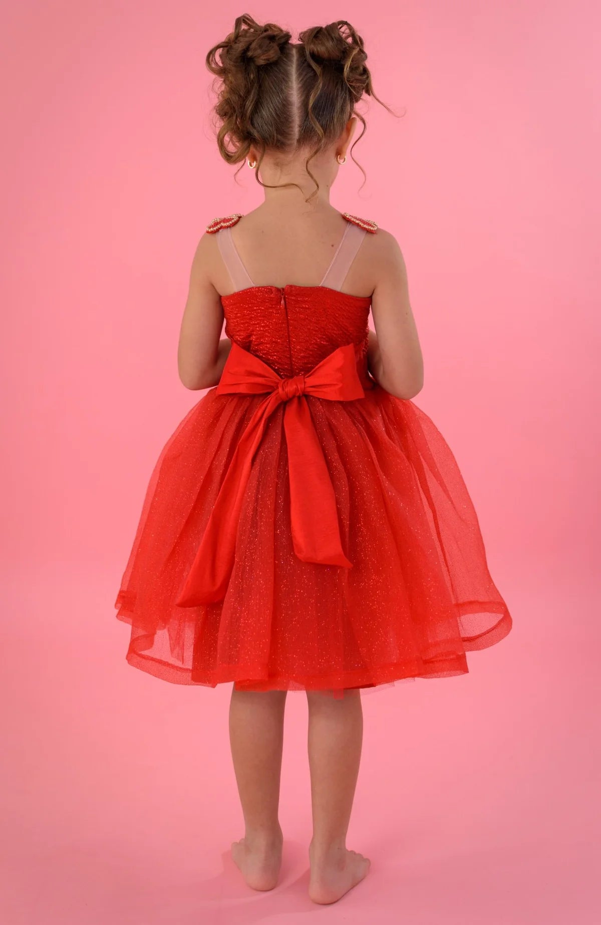 Vestido Para Fiesta Niña Corazón Rojo Moño