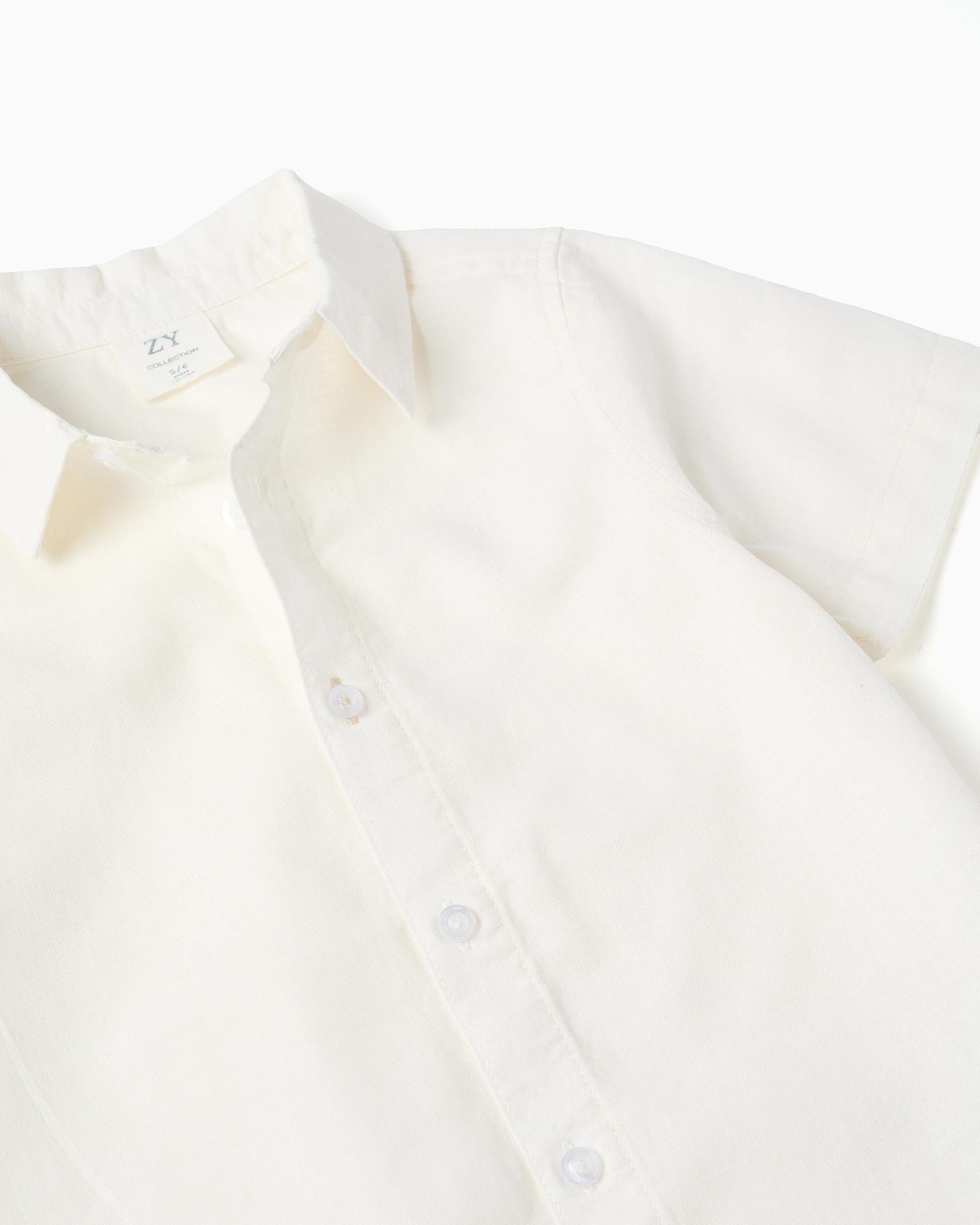 Camisa Clásica Lino Blanco Zippy detalle