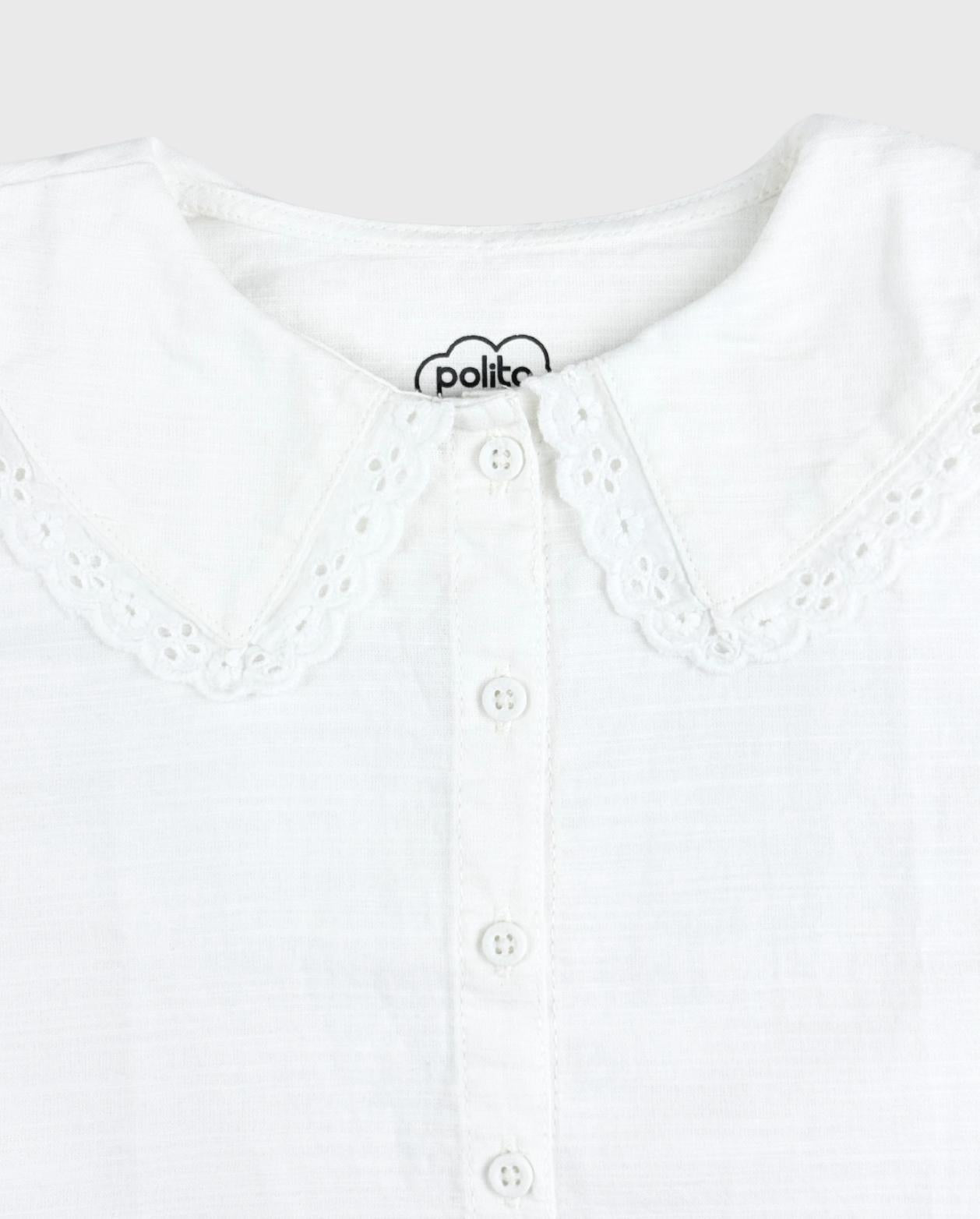 Camisa Cuello Bordado Blanco Detalle