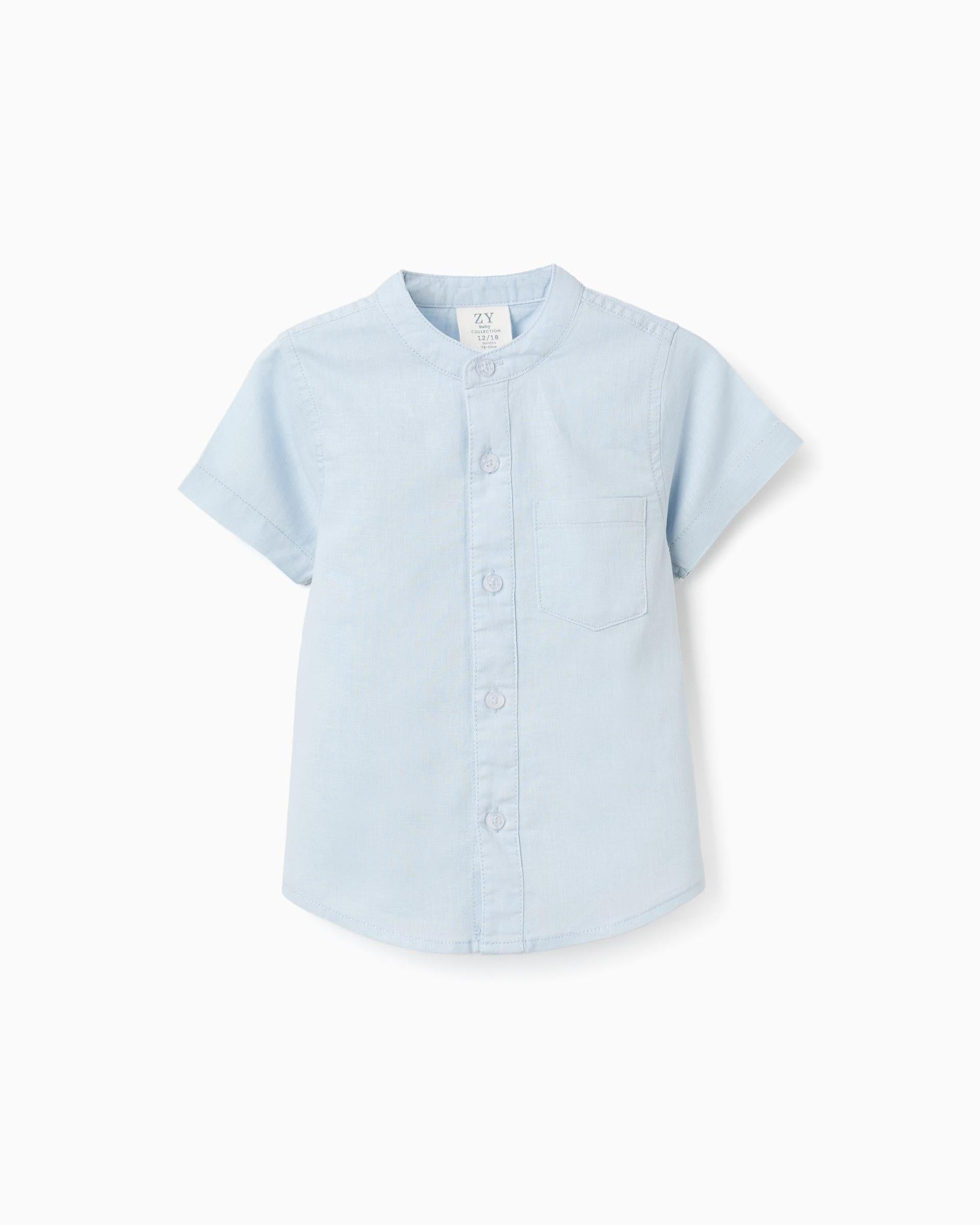Camisa Cuello Mao Lino Azul Zippy