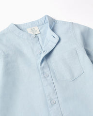 Camisa Cuello Mao Lino Azul Zippy detalle