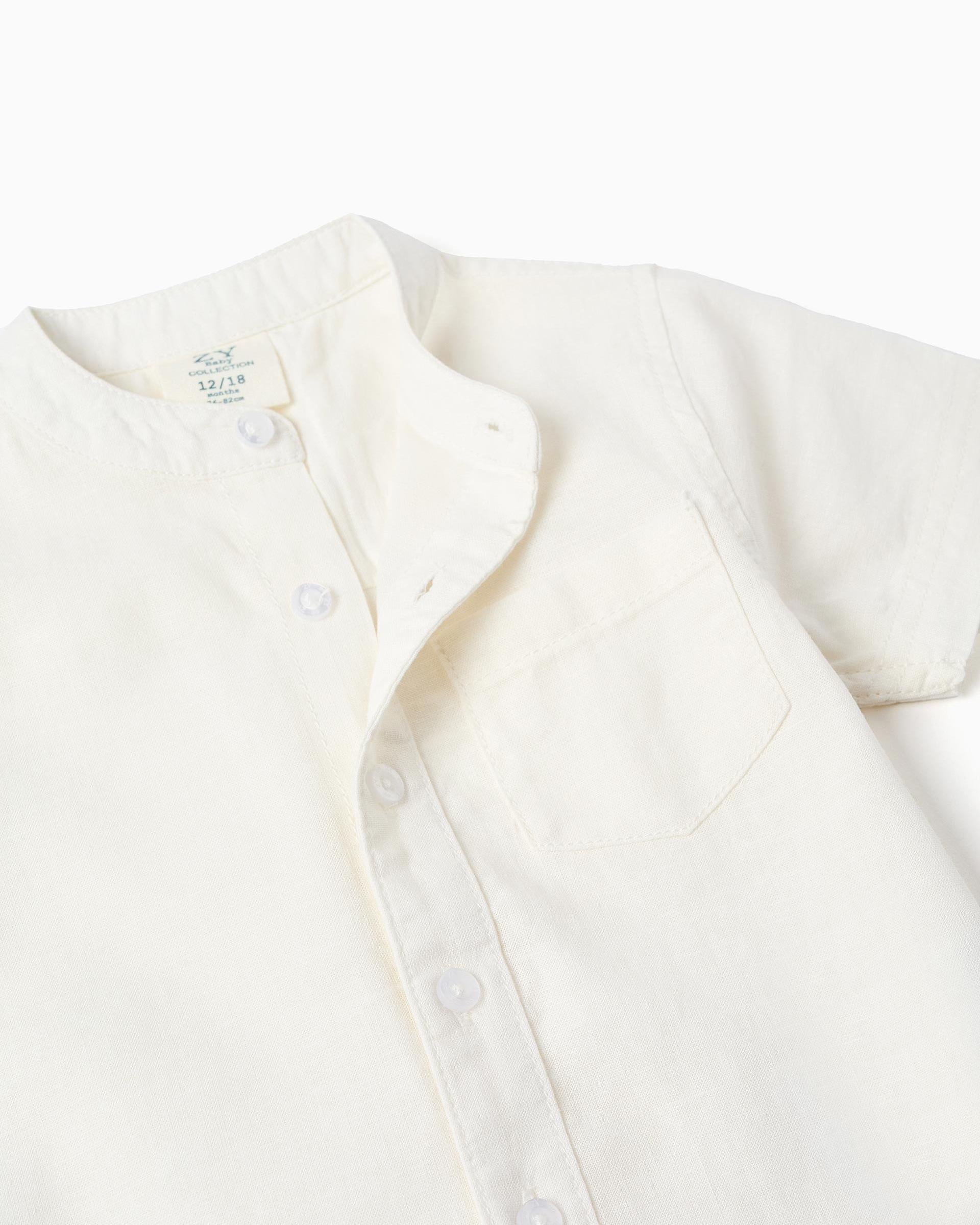 Camisa Cuello Mao Lino Blanco Zippy detalle