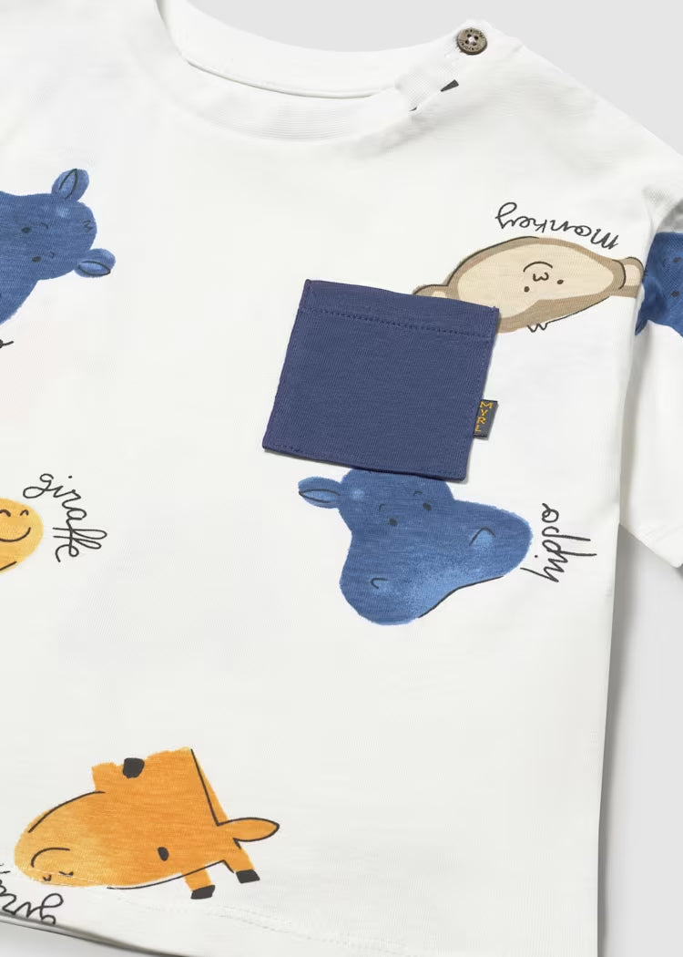 Camiseta Estampado Bolsillo Cara Animales Blanco Mayoral detalle