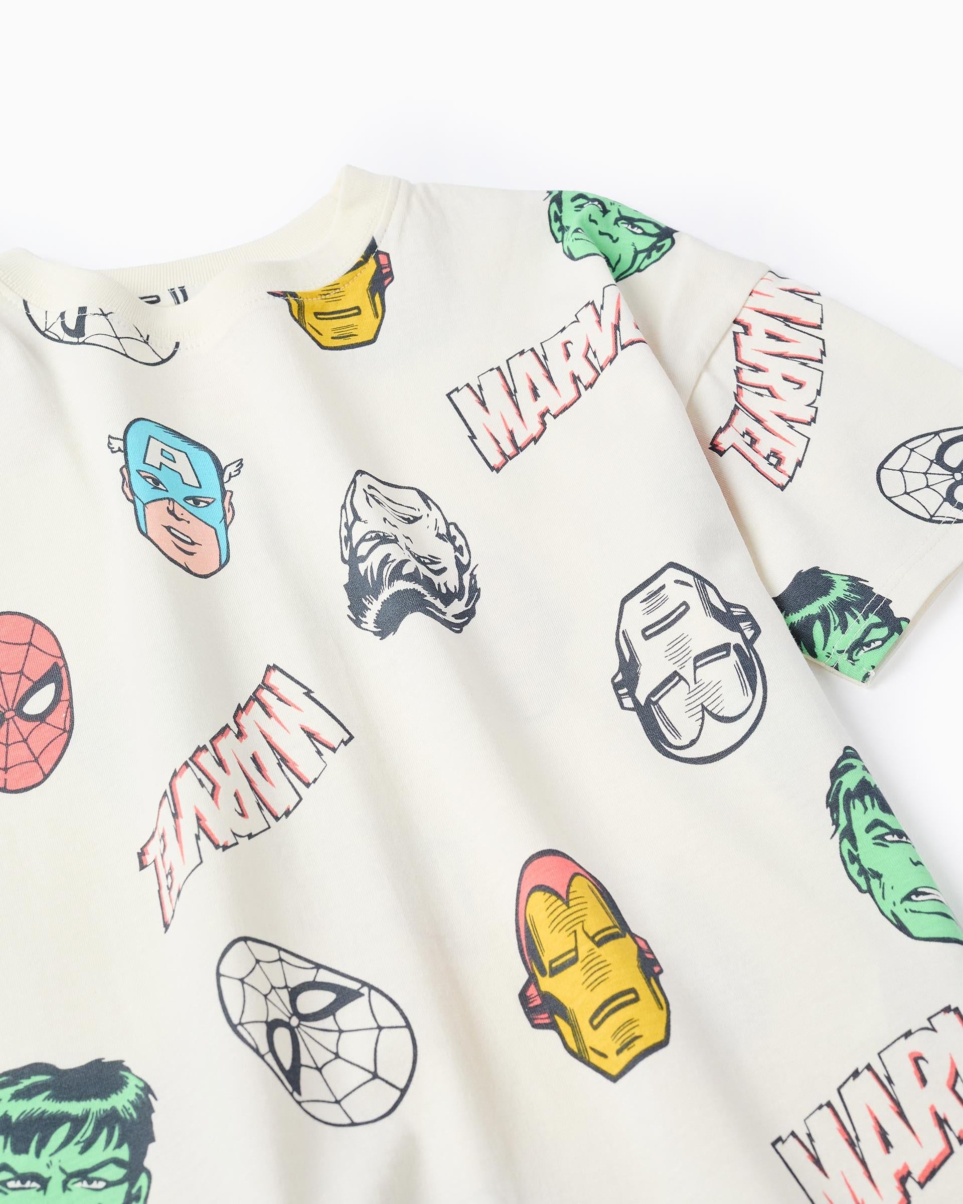 Camiseta Estampado Vengadores Marvel Blanco Zippy detalle