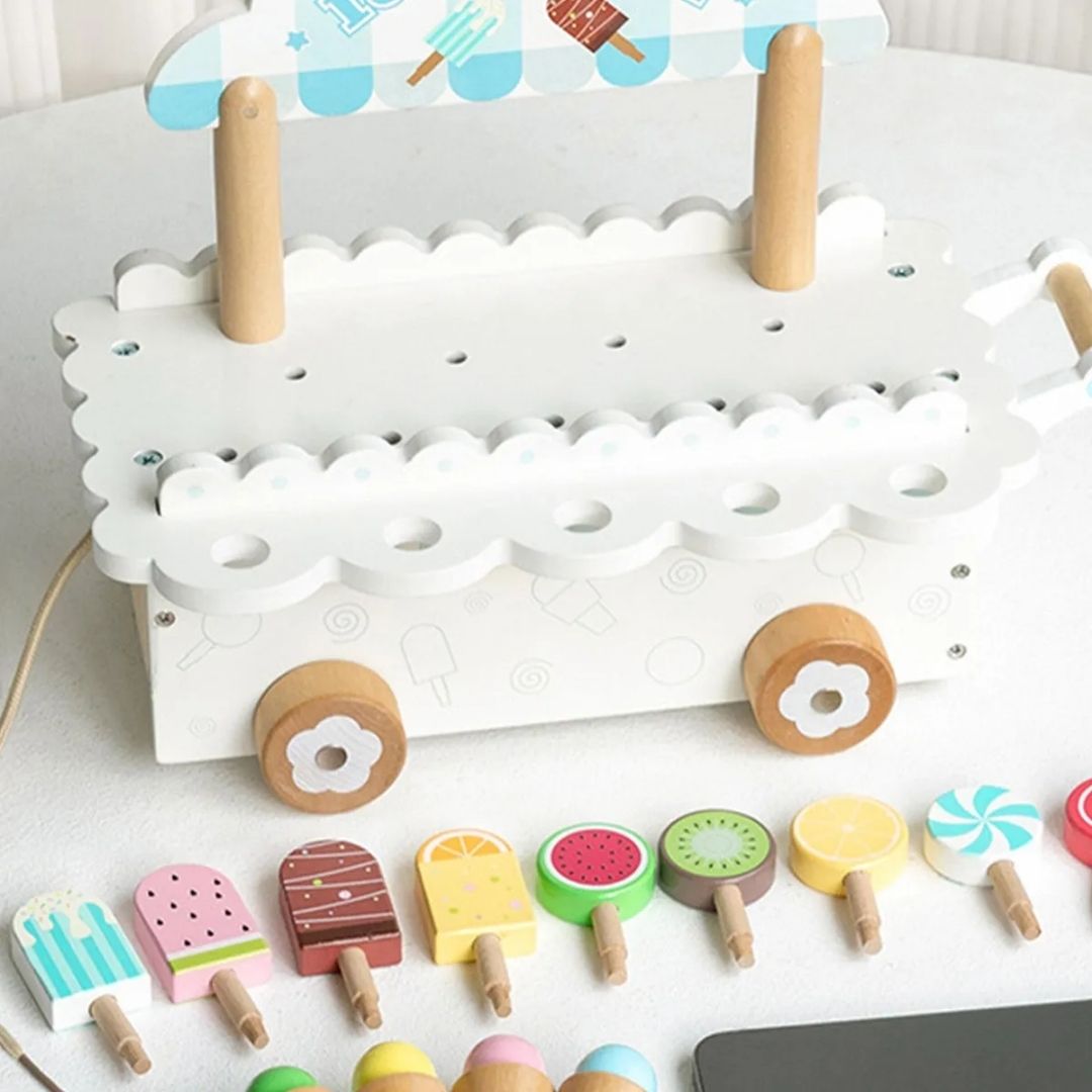 Carro De Helados De Madera Montessori Detalles Azul