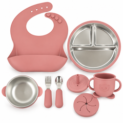 Set de Vajilla En Silicona y Acero Inoxidable Doble Tapa Circular