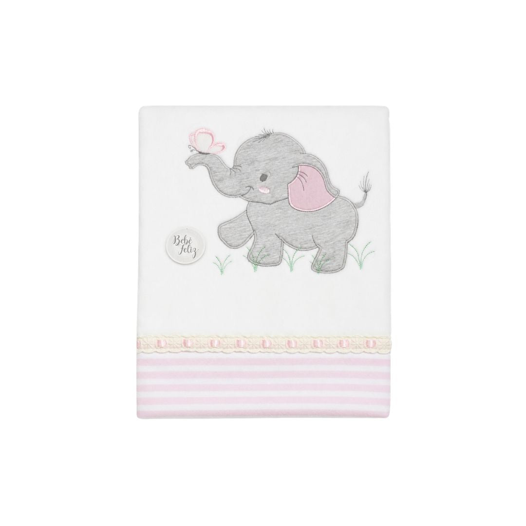 Cobija Premium Bordado Pasacintas Elefante Rosa detalle