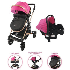 Coche Moises Con PortaBebé Happy Baby Rosa