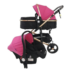 Coche Moises Con PortaBebé Happy Baby Rosa