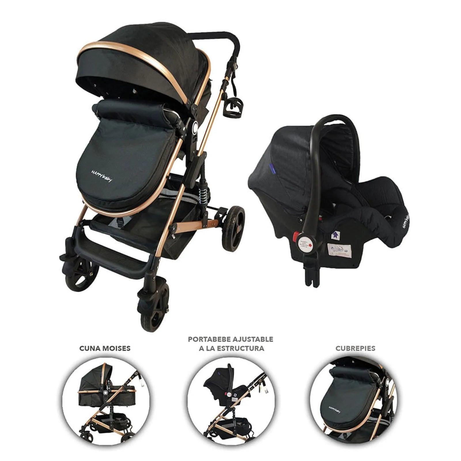 Coche Moisés Con Porta Bebé Travel System Negro Happy Baby