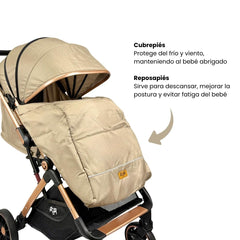 Coche Maleta Deluxe Pupi Kids Kaki Cubrepiés 