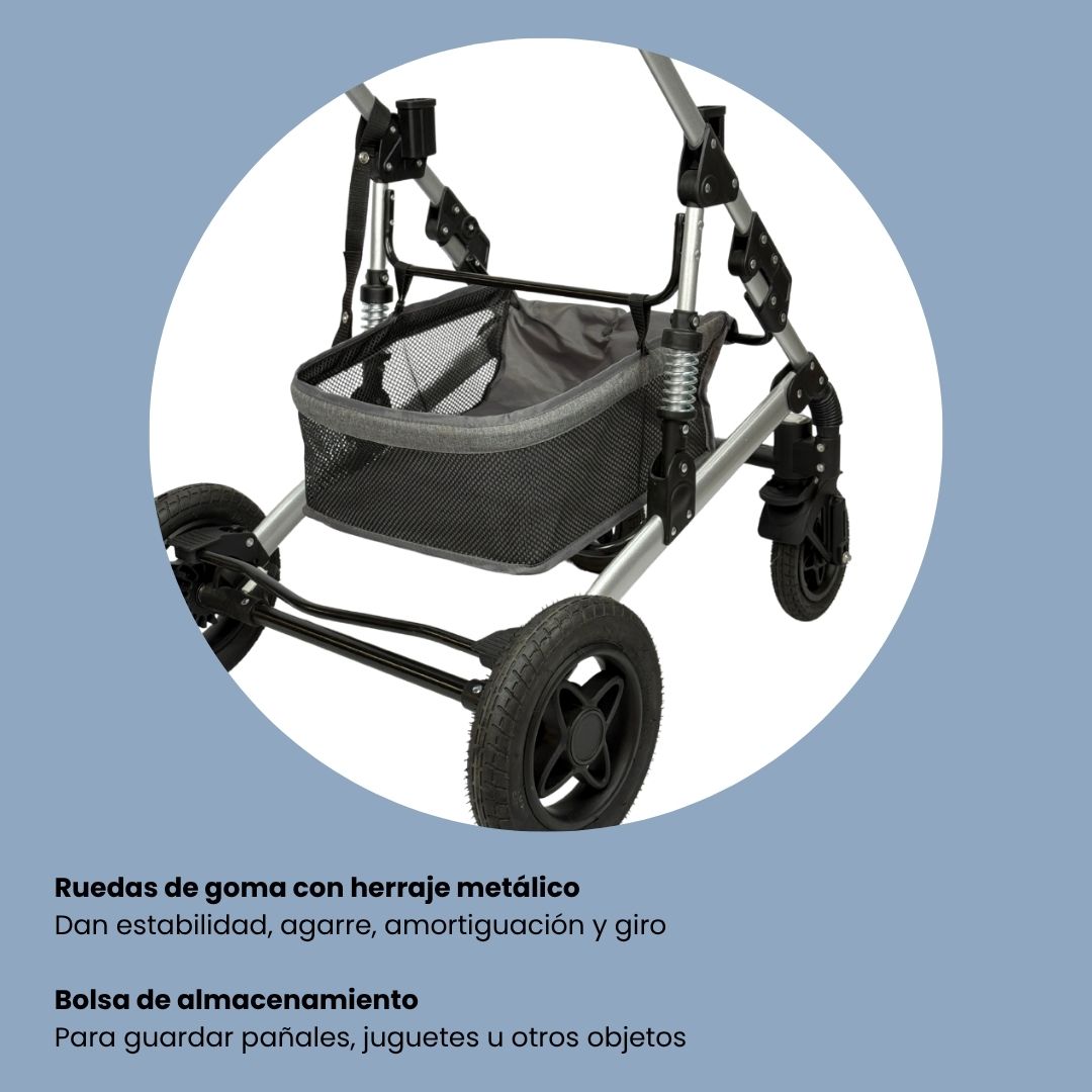 Coche Moisés De Lujo Gris Kangu Baby Ruedas