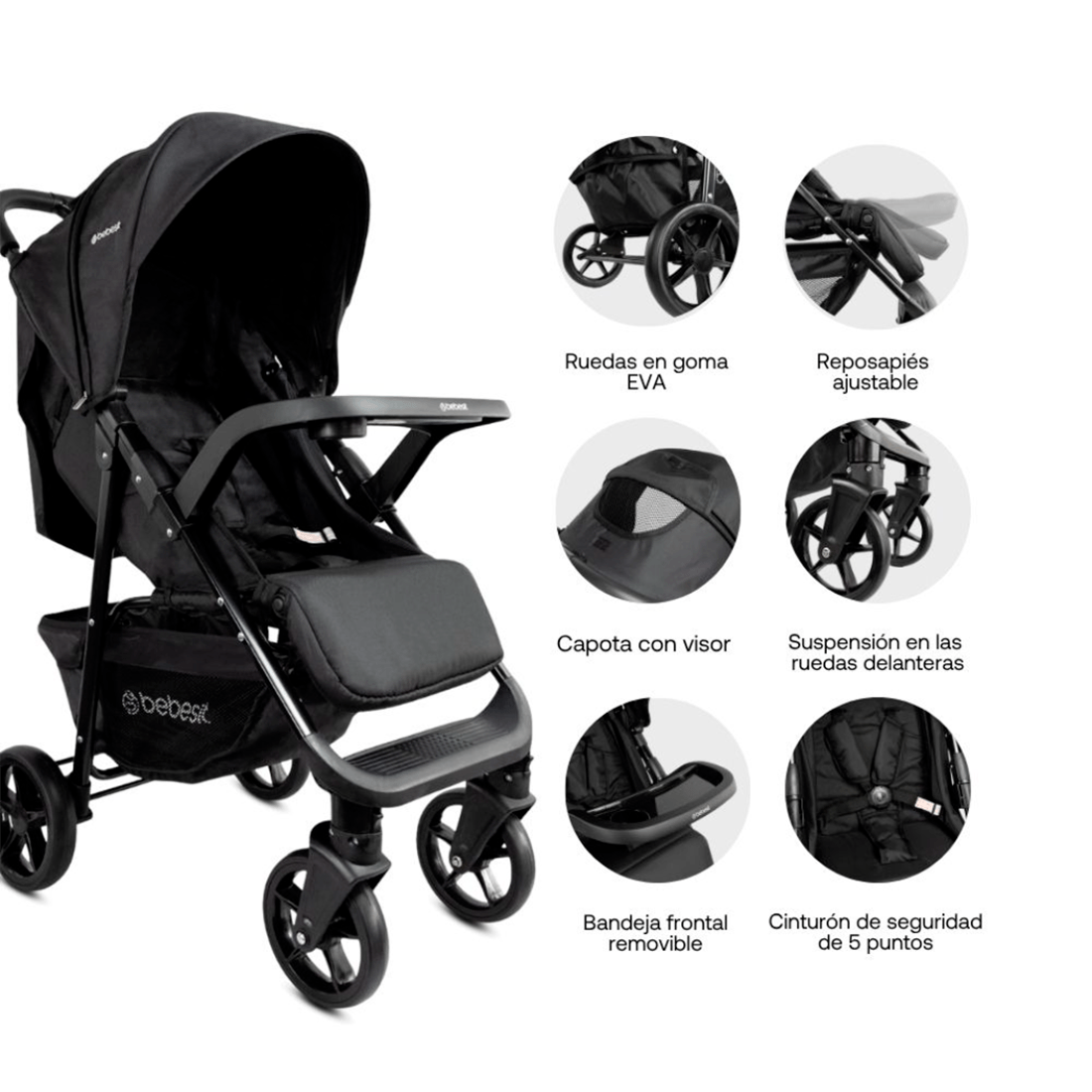 Coche Con Porta Bebé Portofino Negro Bebesit especificiones