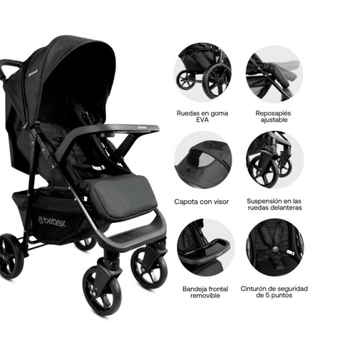 Coche Con Porta Bebé Portofino Negro Bebesit especificiones