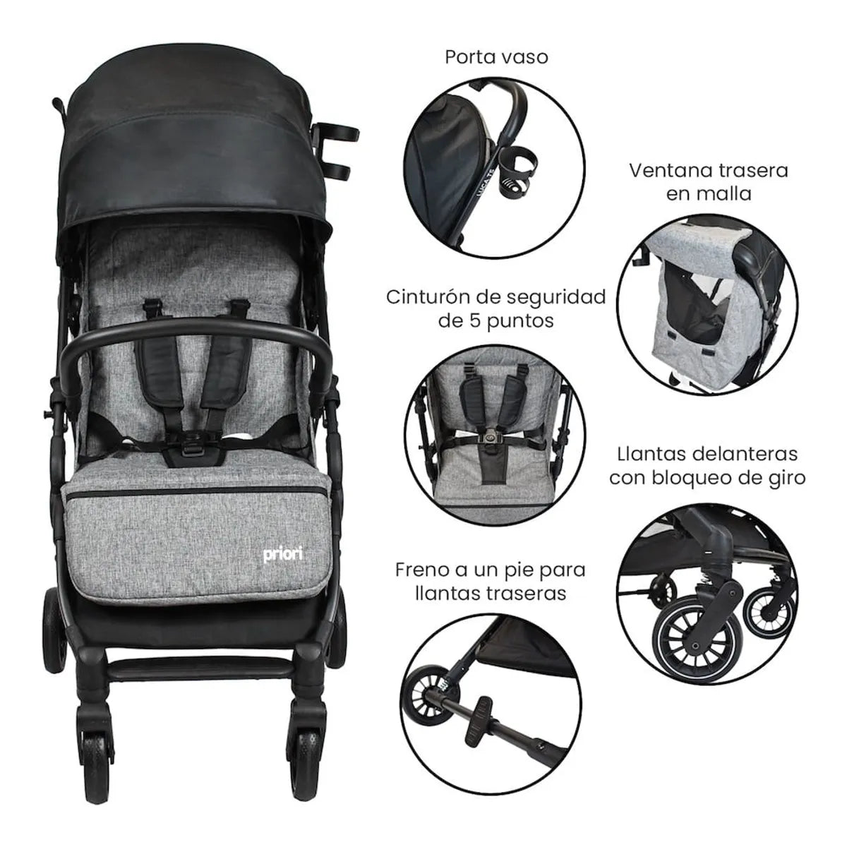 Coche Maleta Compacto Luca Gris Priori detalles