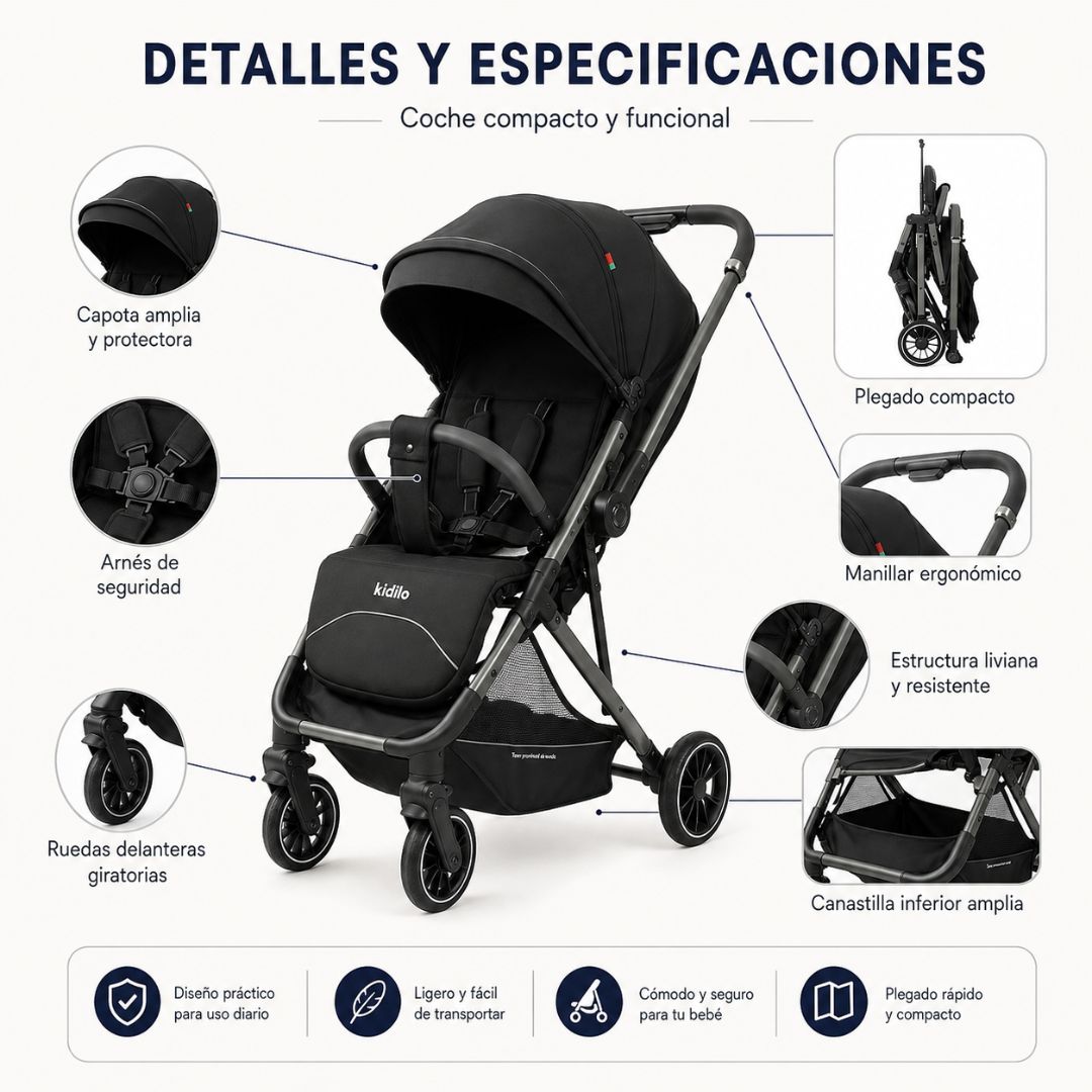 Coche Maleta Reversible Cris Beige Kidilo detalle