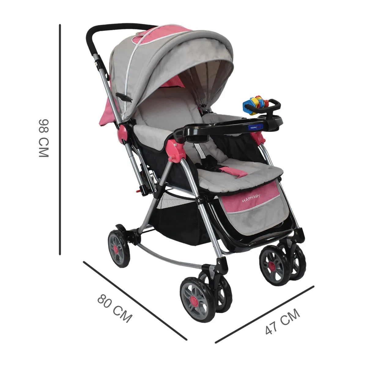 Coche Mecedor Logan Rosa Happy Baby medidas