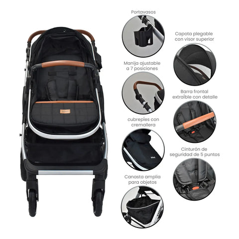 Coche Moisés Con Porta Bebe Kansas Negro Priori DETALLES