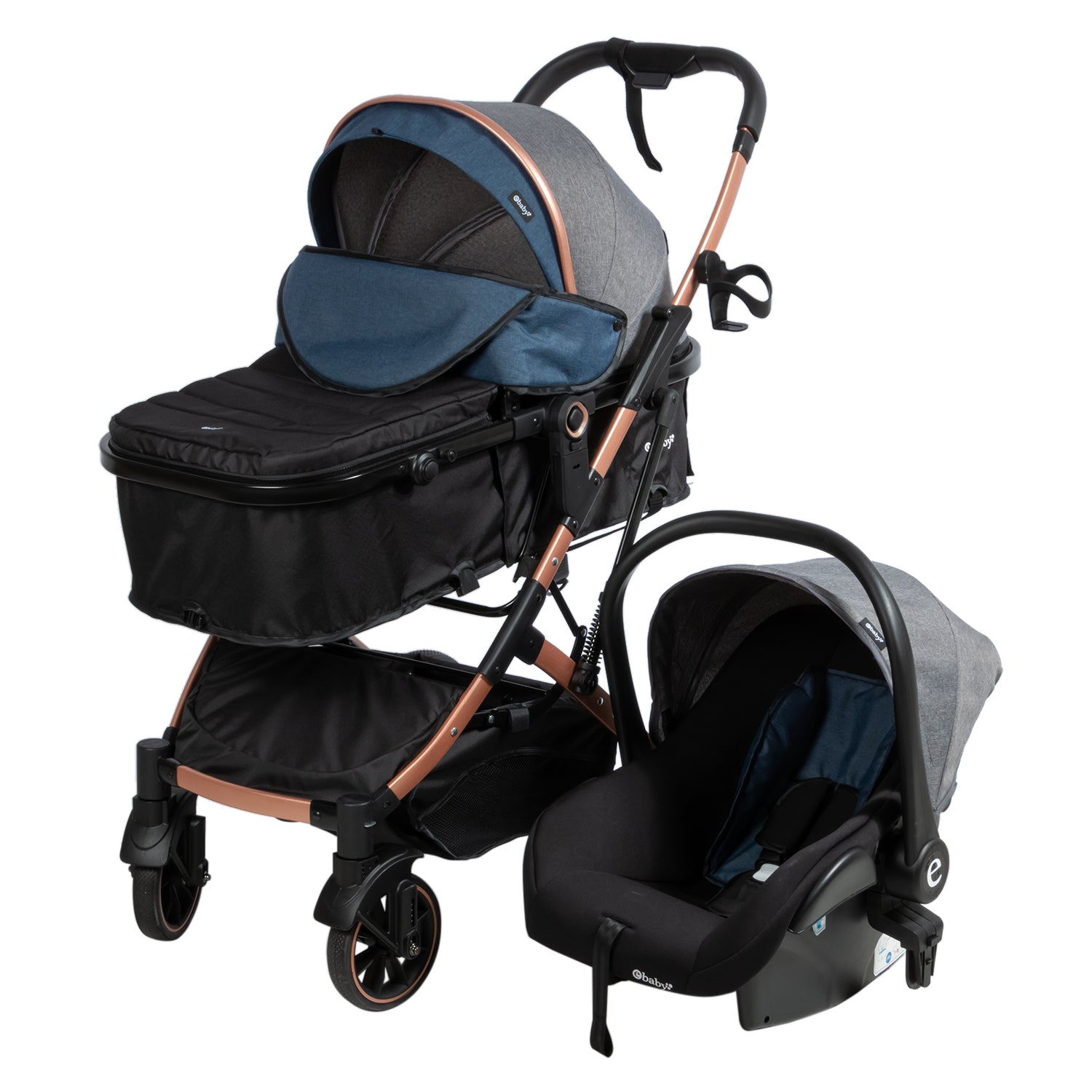 Coche Moisés Con Portabebés Clint Azul Ebaby®