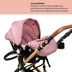 Coche Moises Con Portabebe Yaco Rosa Portabebe