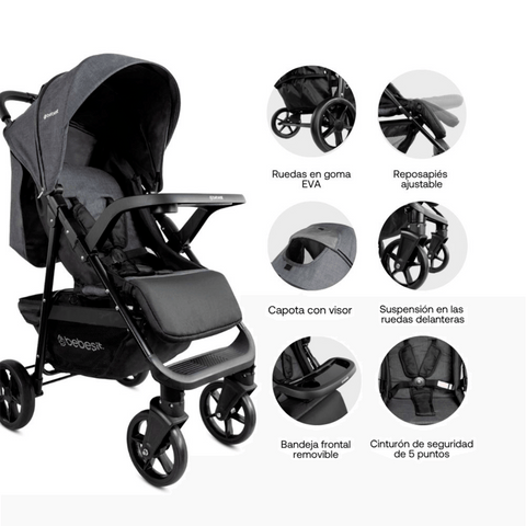 Coche Para Bebe Portofino Gris Bebesit especificaciones