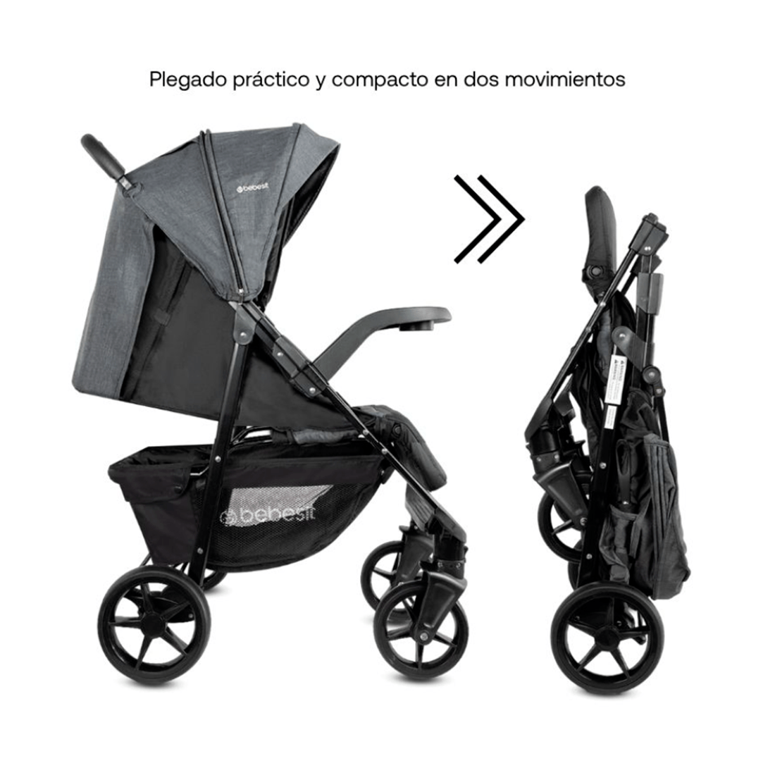 Coche Para Bebe Portofino Gris Bebesit plegado