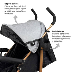 Coche Paseador Baby Kays Gris Claro Detalles Capota Portateros