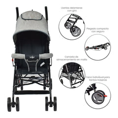 Coche Paseador Future Gris Happy Baby especificaciones